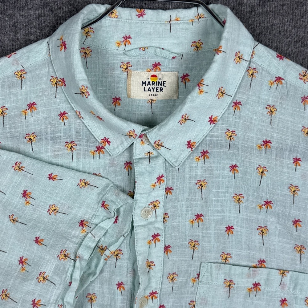 Marine Layer Shirt Mens Large Blue Aqua Palm Tree All Over Short Sleeve Button